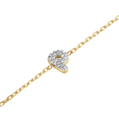 Rosefield Damen Armband mit Buchstabe P 14K vergoldet Edelstahl 316L verstellbar 16,5cm - 19,5cm Pavé-Steine in funkelndem Silber-Look von Rosefield