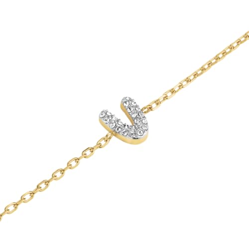 Rosefield Damen Armband mit Buchstabe V 14K vergoldet Edelstahl 316L verstellbar 16,5cm - 19,5cm Pavé-Steine in funkelndem Silber-Look von Rosefield