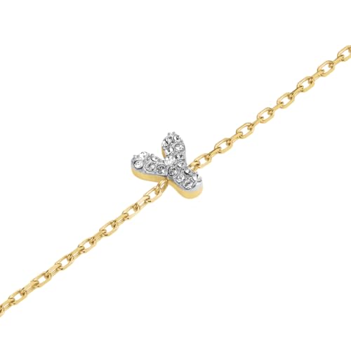 Rosefield Damen Armband mit Buchstabe Y 14K vergoldet Edelstahl 316L verstellbar 16,5cm - 19,5cm Pavé-Steine in funkelndem Silber-Look von Rosefield
