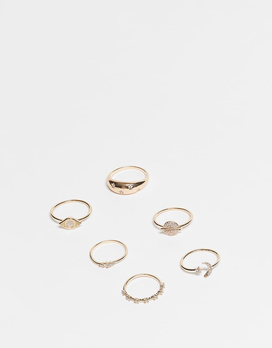 ALDO - 6er-Pack mit aufeinander abgestimmten Ringen in Himmelskörper-Design-Goldfarben von ALDO