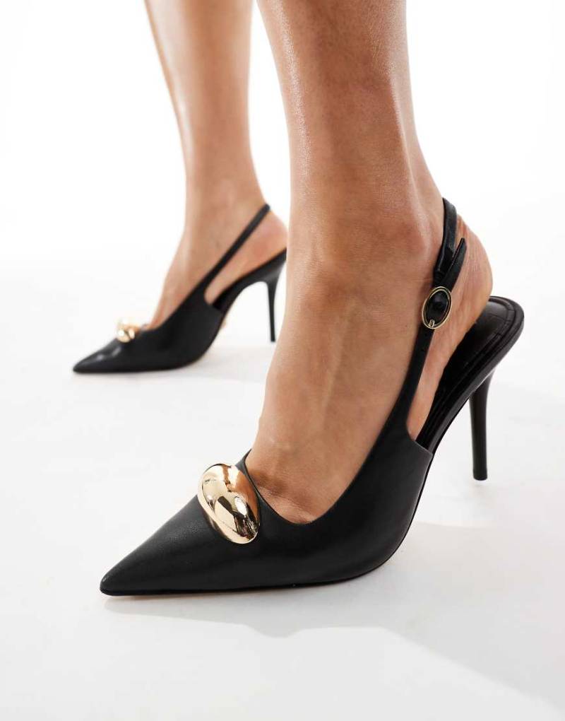 ALDO - Camberly - Slingback-Pumps aus schwarzem Leder mit Metall-Detail von ALDO