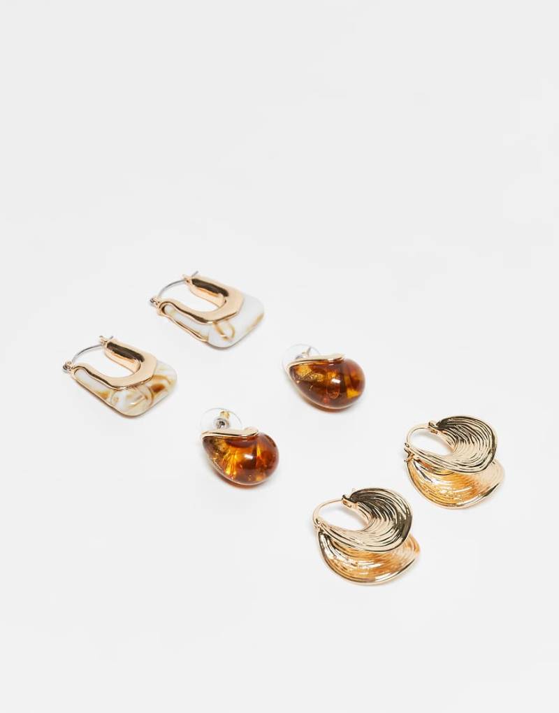 ALDO - Gligoni - 3er-Pack Ohrringe in Gold-Optik und aus braunem Kunstharz-Goldfarben von ALDO