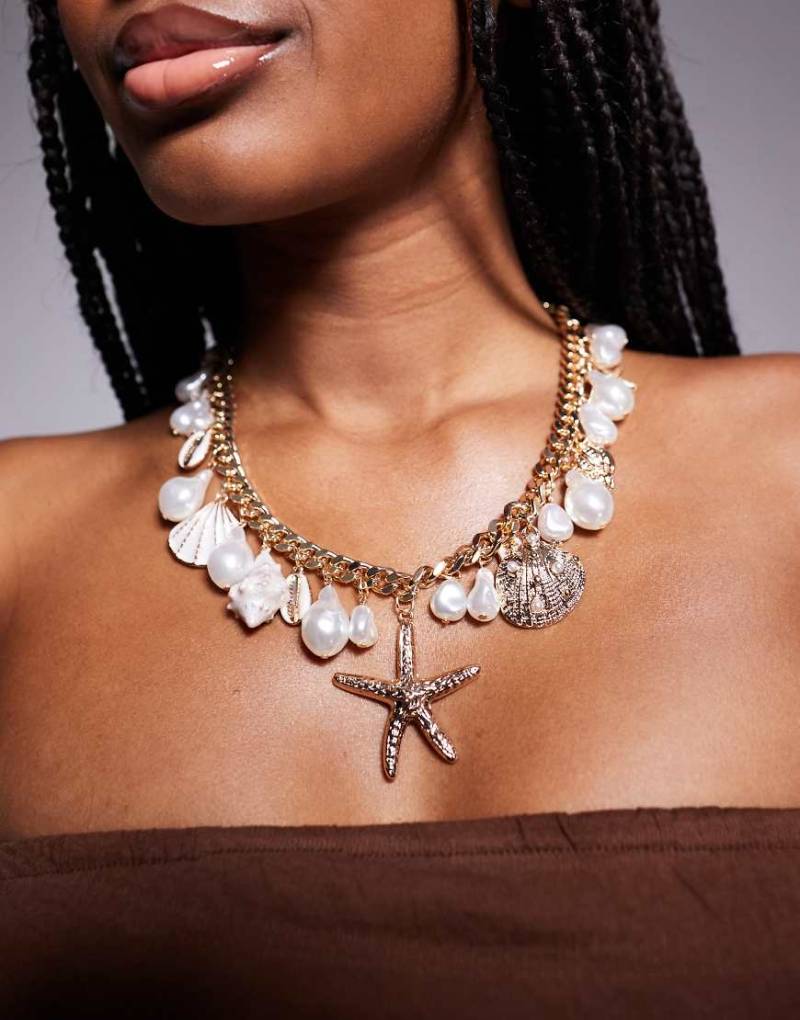 ALDO - Rivierra - Klobige Halskette in Gold mit Muschel- und Seesternanhängern-Goldfarben von ALDO