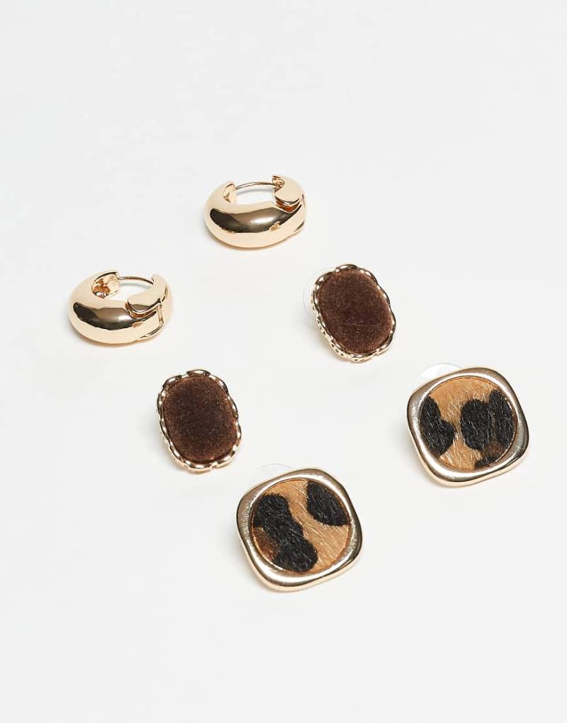 ALDO - Wildchic - 3er-Pack Ohrstecker und Ohrringe in Braun mit Leopardenmuster-Brown von ALDO