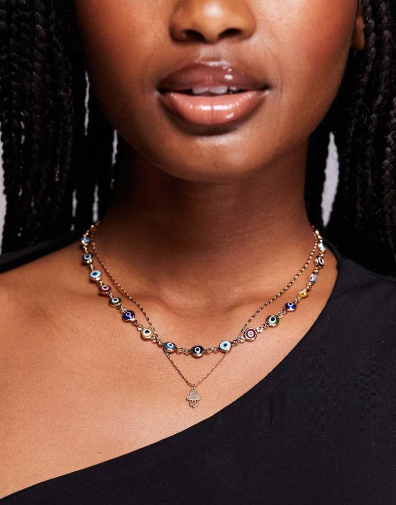 ALDO - Wirabaen - Zweireihige Halskette in Gold mit böser-Blick-Gliedern-Bunt von ALDO