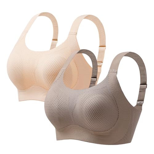 ALDOLA BH Damen Push up BH ohne bügel Hellgelb + Kaffee Damen vollschalen BH Sport BH große brüste t-Shirt BH Atmungsaktiver und Leichter (Größe:100D) von ALDOLA