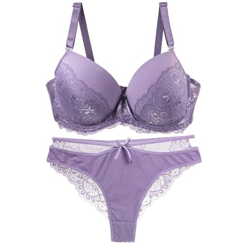 ALDOLA BH Damen mit bügel Push up Lila Pushup BH Damen Bra Panties Set Bustier Spitzen für Frauen Bra Mit Polstern Atmungsaktiv Bügel BH(Größe:95E) von ALDOLA