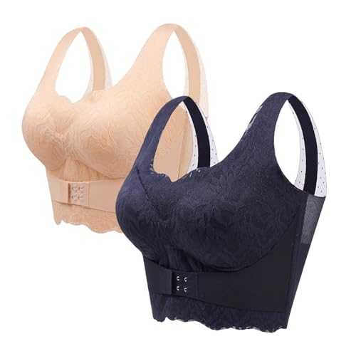 ALDOLA BH Grosse grössen BH ohne bügel große größen schwarz + hellgelb Damen vollschalen vorne vershcluss Bra weich bequem Bra weich bequem unsichtbar nahtlos Unter der Kleidung BH (Größe：95E) von ALDOLA