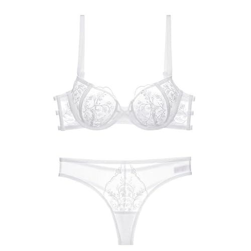 ALDOLA BH Set mit Slip BH Damen mit bügel große größen Weiß BH Damen Push Up BH Spitzen BH Comfy Bra （Größe：75A） von ALDOLA