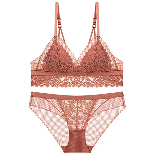 ALDOLA BH Set mit Slip BH Damen ohne bügel Triangel-BH braun Bustier Spitzen für Frauen Bra Mit Polstern Atmungsaktiv bügelloser BH(Größe:70A) von ALDOLA