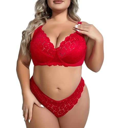 ALDOLA BH große brüste starker Halt BH Damen mit bügel Spitze Rot unterwäsche Damen Set mit Abnehmbare Träger Grosse grössensexy unterwäsche für Frau mollig(Größe:95D) von ALDOLA