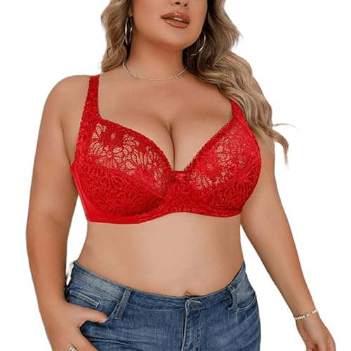 ALDOLA BH mit bügel große größen Rot BH mit Spitze Damen BH Damen Minimizer BH mit Bügel Große Größen(Größe:100E) von ALDOLA