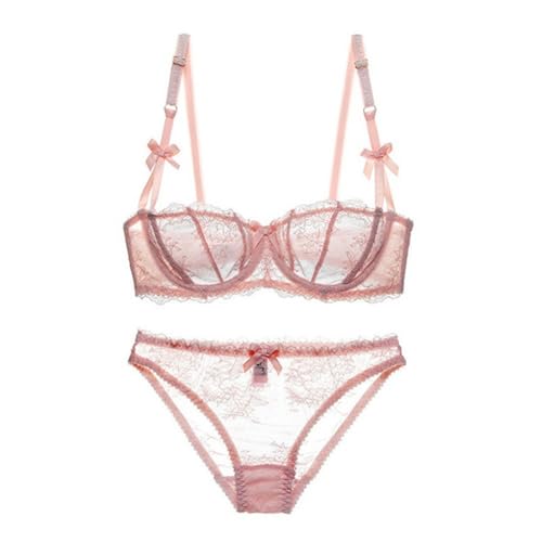 ALDOLA BHS Frauen mit bügel BH Set mit Slip Rosa BH Damen Push Up BH Spitzen BH Comfy Bra dursichtige unterwäsche (Größe:65A) von ALDOLA