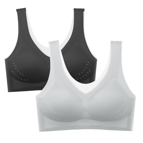 ALDOLA Damen BH Push up Push up bügelloser BH schwarz + grau Damen vollschalen BH Sport BH Tshirt BH Große Größen Funktioneller BH (Größe:100B) von ALDOLA