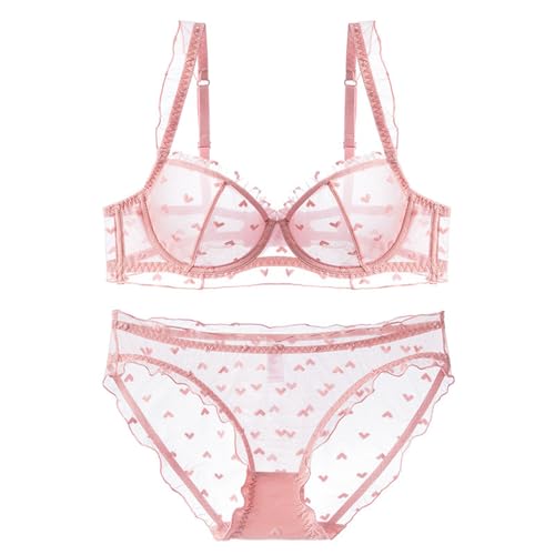 ALDOLA Damen BH Set Rosa Damen BH Set Spitze BH Und String Damen BH Sets Push Up Bügel BH Ungepolstert Abnehmbare Träger Tanga Unterwäsche dursichtige unterwäsche (Größe:95D) von ALDOLA