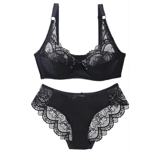 ALDOLA Damen BH Set mit bügel BH für große Brust Schwarz Bustier Spitzen für Frauen Bra Mit Polstern Atmungsaktiv Bügel BH Plus Size (Größe:85C) von ALDOLA
