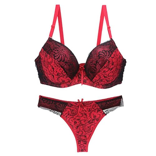 ALDOLA Damen unterwäsche mit bügel BH Grosse grössen Rot Unterwäsche Frauen Set BH Und Slip Große Größen Volle Abdeckung, Sport-BHS Und Höschen Aus Spitze Women's Everyday Bras (Größe:85C) von ALDOLA