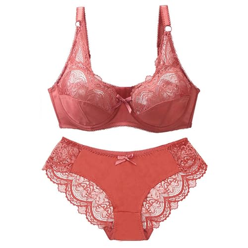 ALDOLA Damen unterwäsche mit bügel Pushup BH Damen Rot Push Up Damen Bügel BH Set Spitze BH und Slip Bra Panty Lingerie Unterwäsche mit Verstellbare Träger Comfort Bra (Größe:80E) von ALDOLA