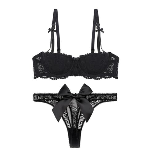 ALDOLA Maximizer Push up BH mit bügel Sets für Damen Schwarz Damen Minimizer BH Spitze mit Bügel Große Größen BH mit halber Abdeckung (Größe:70A) von ALDOLA