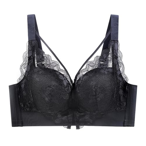 ALDOLA Push up bügelloser BH Schwarz Dirndl Damen Damen Spitze BH Bralette Rückenausschnitt Gepolstert Spitzen BH(Größe:115D) von ALDOLA