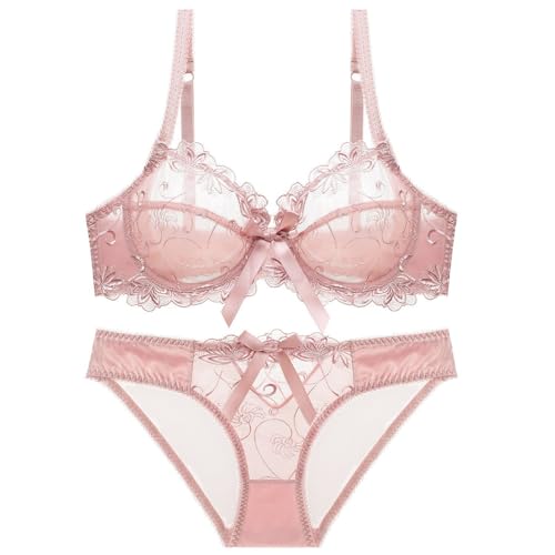 ALDOLA Set Damen BH Push up Rosa Push Up BHS für Frauen Lace Plus Size Wide Back Underwear Korsett BH(Größe:95D) von ALDOLA