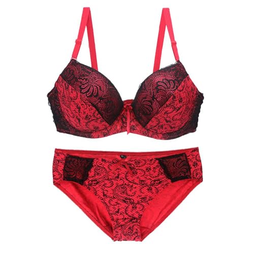 ALDOLA Unterwäsche Frauen Set BH mit Bügel Große Größen Rot Unterwäsche Frauen Set BH Und Slip Große Größen Volle Abdeckung, Sport-BHS Und Höschen Aus Spitze（Größe:80D von ALDOLA