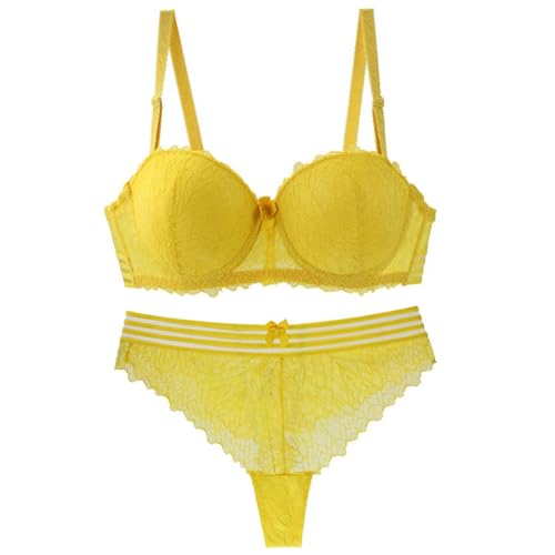 ALDOLA Unterwäsche Frauen Set Push Up BH mit Bügel Gelb Unterwäsche Frauen Set BH Und Slip Große Größen Volle Abdeckung, Sport-BHS Und Höschen Aus Spitze（Größe:90B von ALDOLA