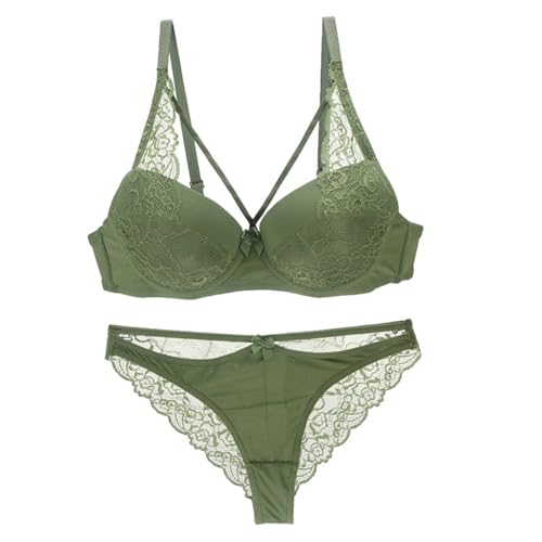 ALDOLA Unterwäsche Frauen Set mit Bügel Damen Bralette Grün Unterwäsche Frauen Set BH Und Slip Große Größen Volle Abdeckung, Sport-BHS Und Höschen Aus Spitze（Größe:95D von ALDOLA