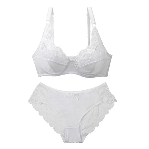 ALDOLA bügel für BH und Slip Set Damen BH Grosse grössen Weiß Damen Unterwäsche Spitzen Push Up Bügel BH und Slip Trägerloser Abnehmbare Träger Lingerie unterwäsche Frauen Sets für Damen (Größe:95E) von ALDOLA