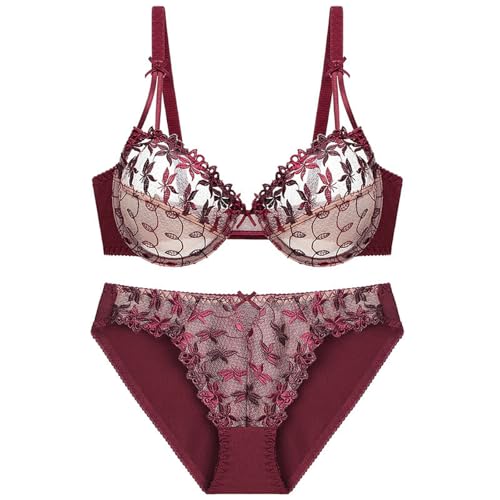ALDOLA unterwäsche Damen Set BH und Slip Rot Push up BH mit Buegel ultrakomfortable BH Unterwäsche Frauen Set BH Und Slip Große Größen Volle Abdeckung, Sport-BHS Und Höschen Aus Spitze(Größe:90C) von ALDOLA