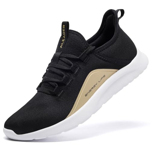 ALEADER Sneaker Damen Laufschuhe - Atmungsaktive Sportschuhe für Jogging, Workout, Freizeit drinnen Turnschuhe, barfussähnliche Schuhe für Damen Schwarzes Gold 40 EU von ALEADER