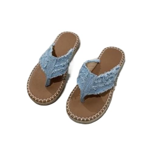 ALEBEE Denim-Sandalen für Damen, Stroh, flacher Absatz, Bohemian-Stil, Flip-Flops, Denim Blau, 37.5 EU ALEBEE Denim-Sandalen für Damen, Stroh, flacher Absatz, Bohemian-Stil, Flip-Flops, Denim Blau, 37.5 EU von ALEBEE