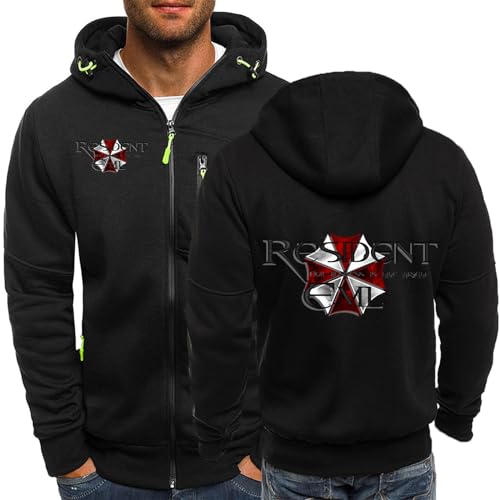 2024 Herren Casual Hoodies für Resident/Evil/Regenschirm Strickjacke mit Reißverschluss Jacke Leichte Sweatshirts Frühling Herbst Pullover für Männer-Black A||3XL von ALEEIK