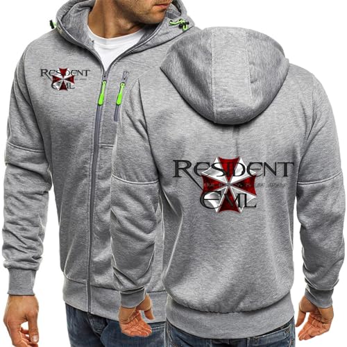 2024 Herren Casual Hoodies für Resident/Evil/Regenschirm Strickjacke mit Reißverschluss Jacke Leichte Sweatshirts Frühling Herbst Pullover für Männer-Light Gray A||L von ALEEIK