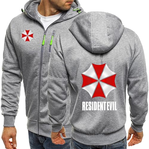 ALEEIK 2024 Herren Casual Hoodies für Resident/Evil/Regenschirm Strickjacke mit Reißverschluss Jacke Leichte Sweatshirts Frühling Herbst Pullover für Männer-Light Gray B||XL von ALEEIK