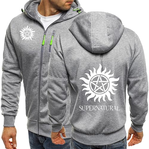 ALEEIK Herren Casual Hoodies für Supernatural Reißverschlussjacken Leichte Sweatshirts Fleecepullover Sportbekleidung Langarmmantel für Männer-Light Gray||XXL von ALEEIK