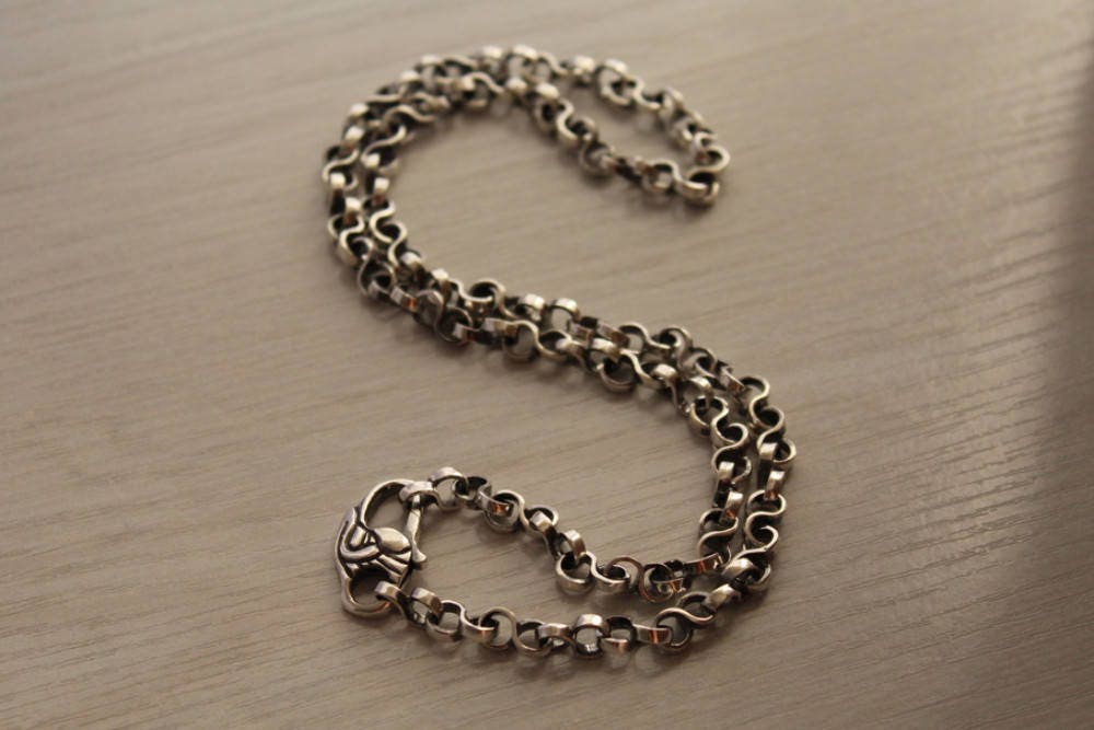 Herren Silberkette, Massive Kette, Handgefertigtes Sterling Silber 925, Coole Gravierte Schließe, Gliederkette, Handwerker Halskette von ALEMARDjewelry