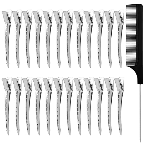Haarspangen, 24 Stück Nadelklammern mit Schwanzkamm, Friseur-Kamm-Clips-Set, Frauen-Haarfärbezubehör (Silber) von ALEOHALTER