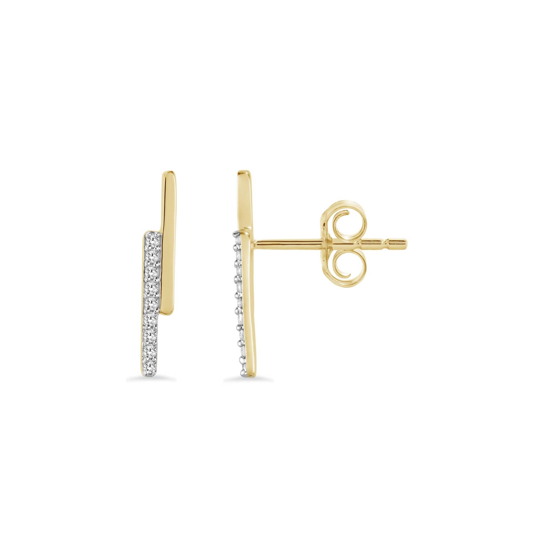 Alessandra Bettini® Doppellinie Diamant Ohrstecker | 0, 05 Karat Natürliche Diamanten 10K Gelbgold Zierliche Ohrringe Double Bar von ALESSANDRABETTINIINC