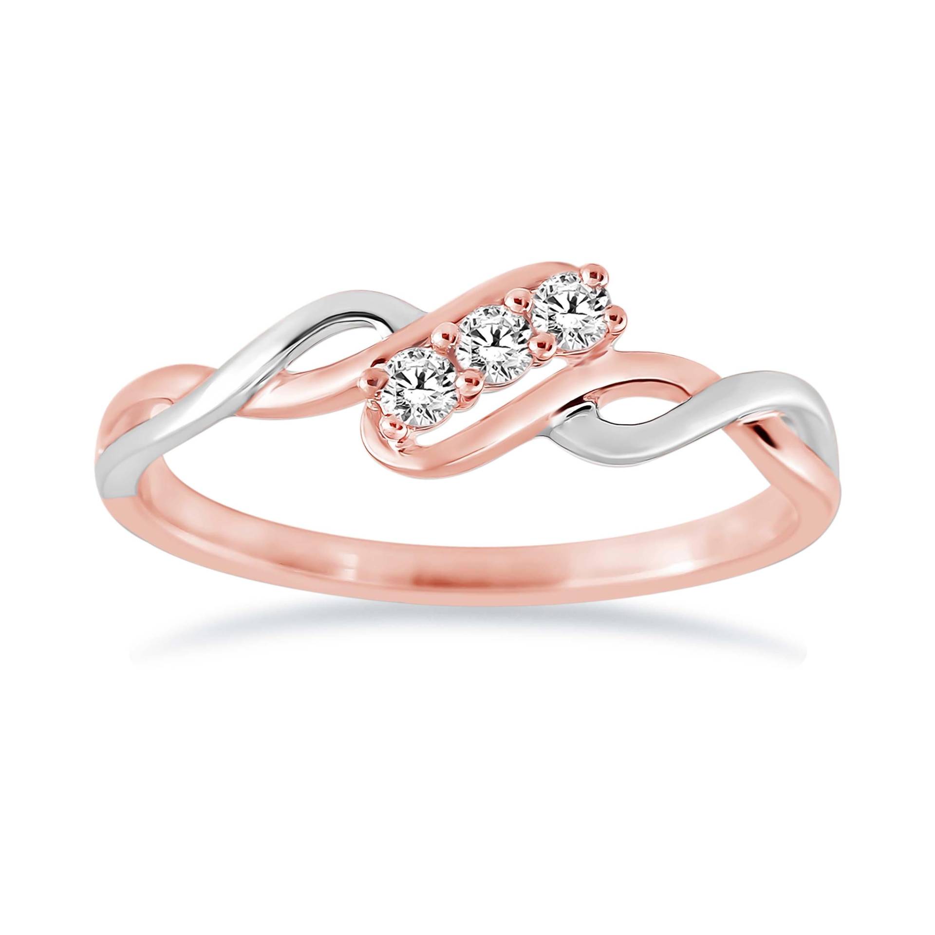 Alessandra Bettini® Drei-stein-Ring, Versprechensring Mit Naturdiamanten, 0.12 Cttw Diamant Im Rundschliff, 10K Zweifarbiges Gold, Ehering von ALESSANDRABETTINIINC