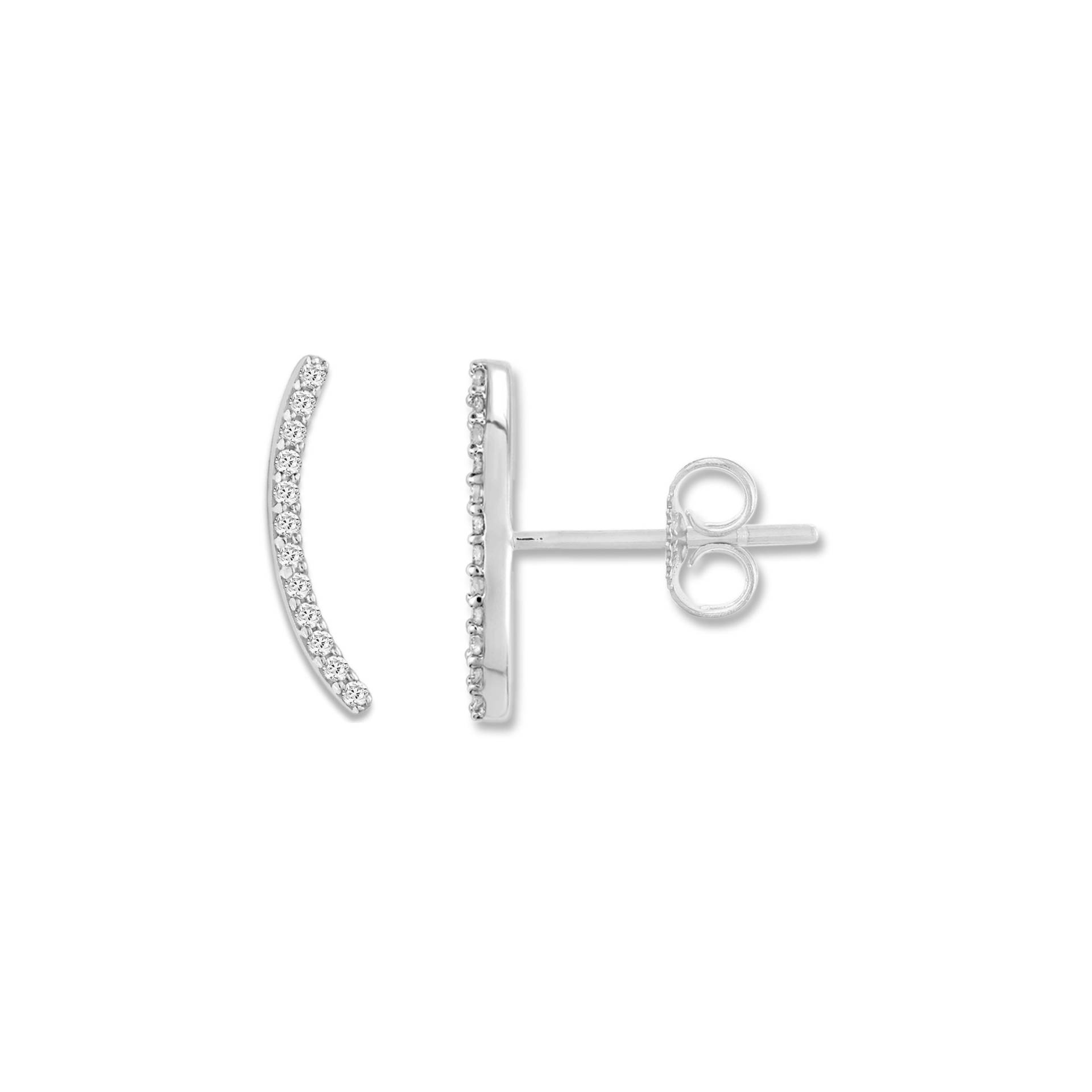 Alessandra Bettini® Geschwungene Diamant Ohrringe, 0, 07Ctw Runder Naturdiamant Akzent Verjüngende Kurve Crawler Ohrstecker Aus 10K Weißgold von ALESSANDRABETTINIINC
