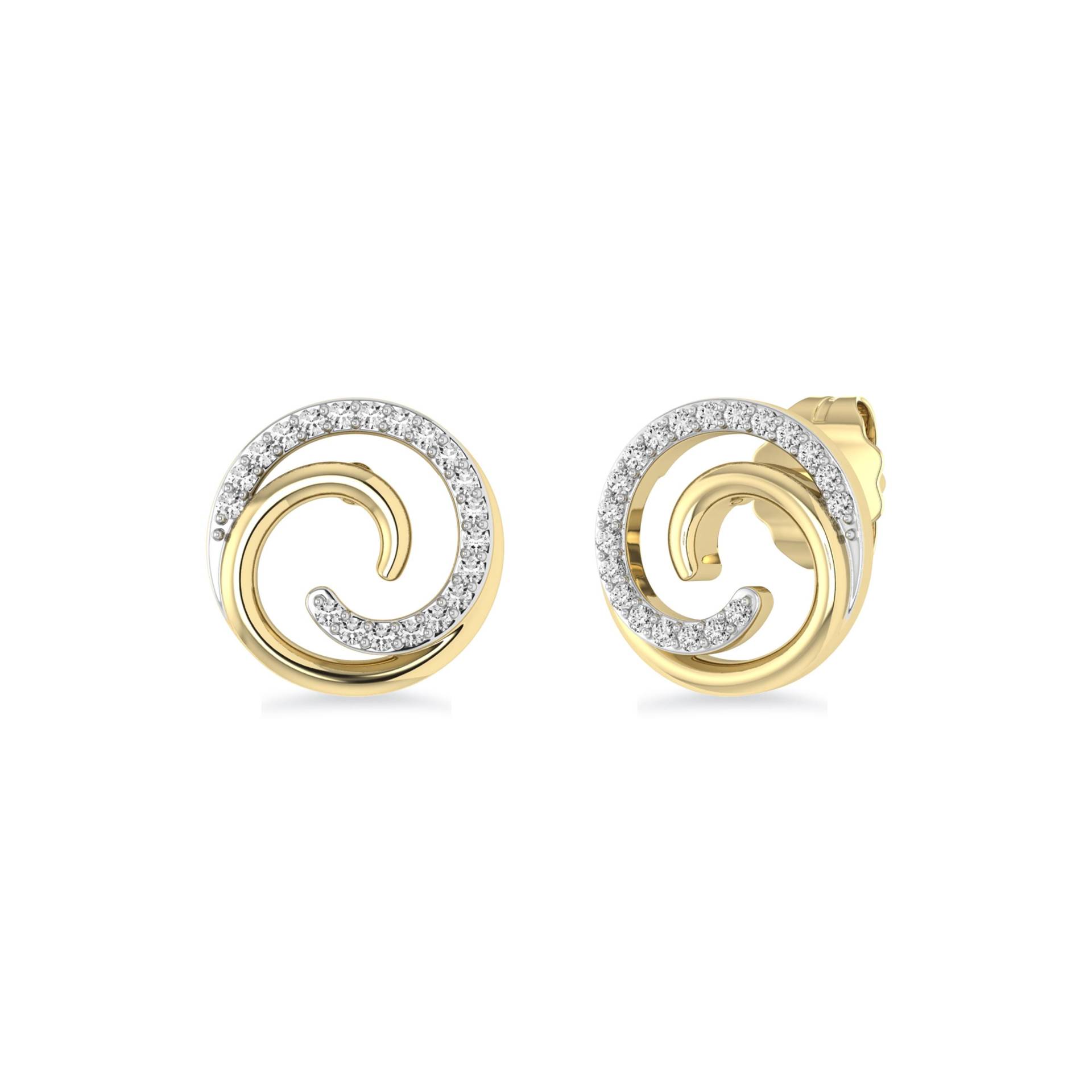 Alessandra Bettini® Swirl Ohrringe, 0.08 Ctw Naturdiamant Ohrstecker, 14K Gelbgold, Damenmode Push Back Ohrstecker von ALESSANDRABETTINIINC