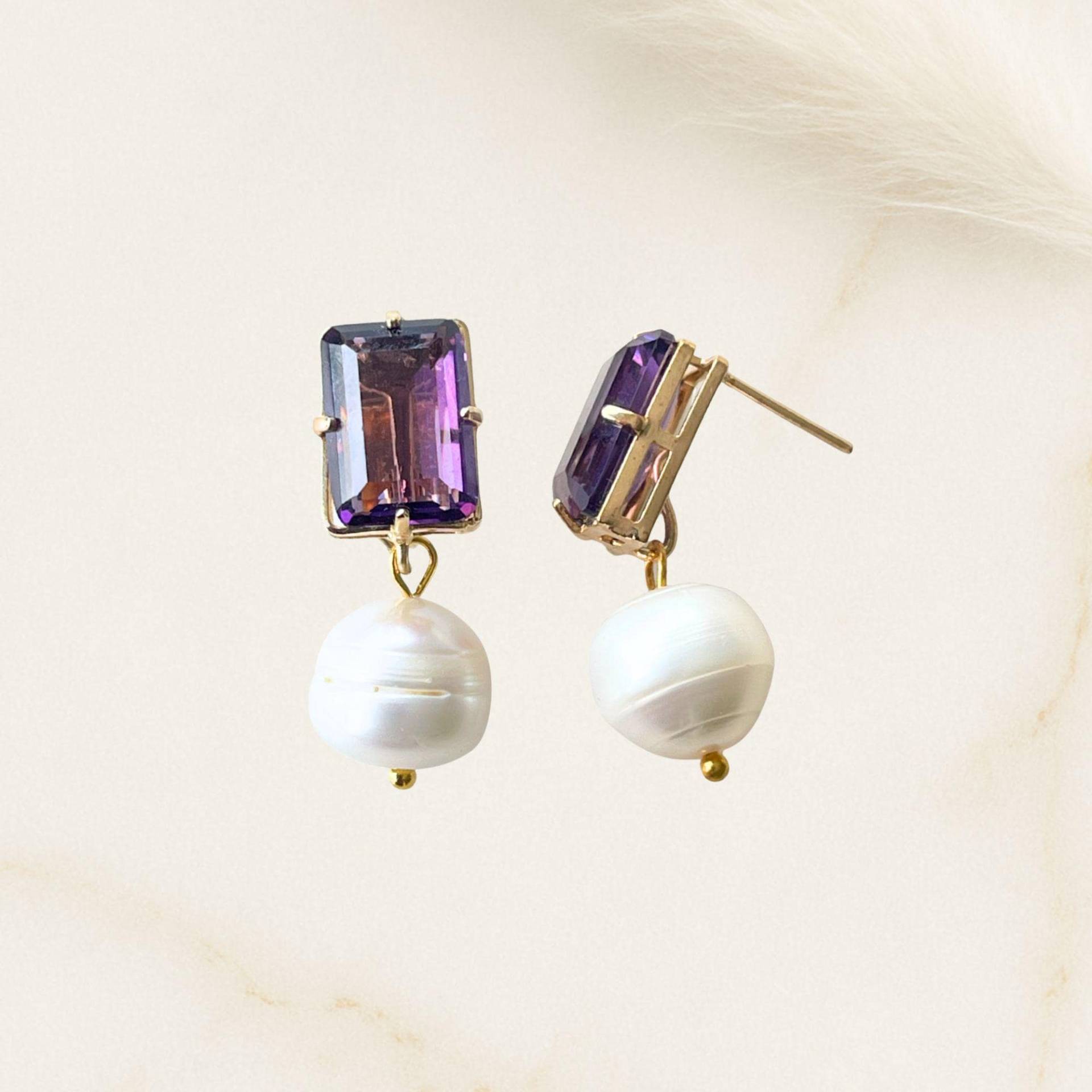 3 in 1 Ohrringe Süßwasserperlen & Lilakristalle - Lili, Eleganter Schmuck von ALESSANDRASCHMIDT1