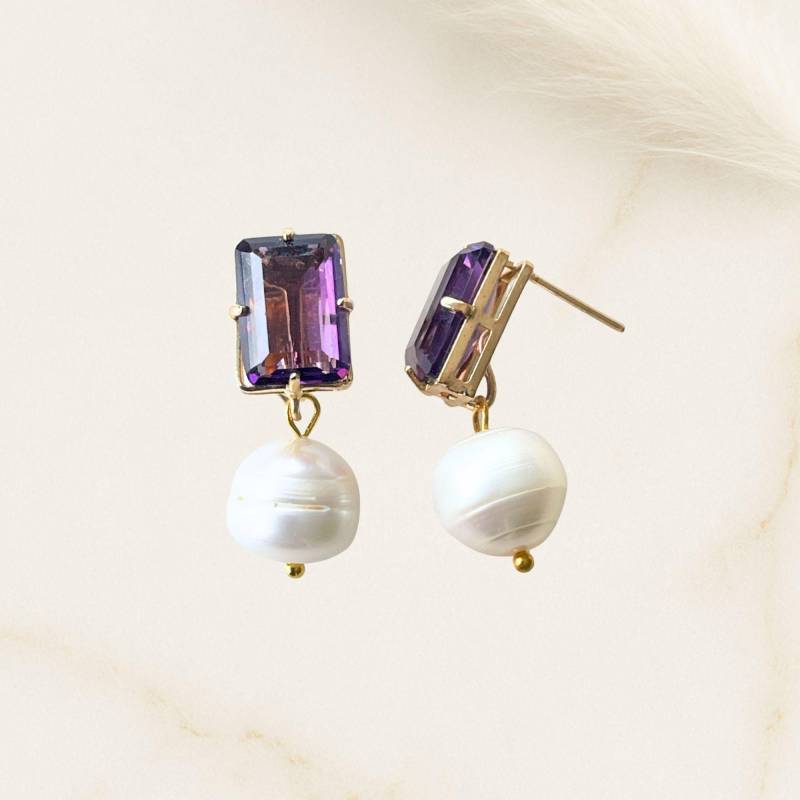 3 in 1 Ohrringe Süßwasserperlen & Lilakristalle - Lili, Eleganter Schmuck von ALESSANDRASCHMIDT1