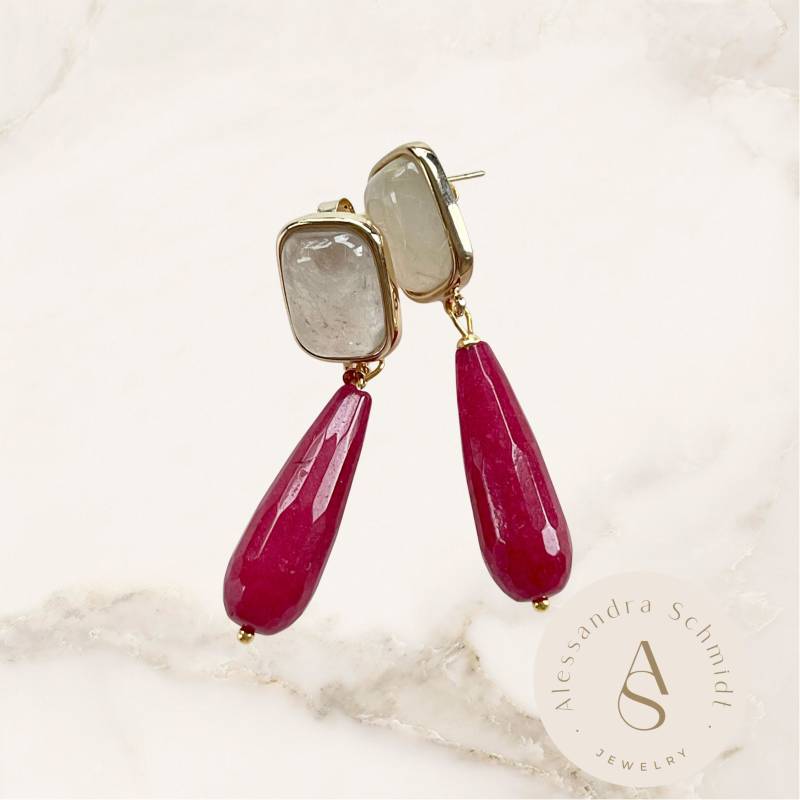 Gabrielle - Zeitlose Ohrclips Mit Rutil Und Rubellit Jade Tropfen von ALESSANDRASCHMIDT1