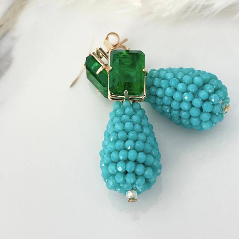 Smaragdgrüne Clip-Ohrringe - 2-In-1 Mit Türkisfarbenen Anhängern "Charlotte' von ALESSANDRASCHMIDT1