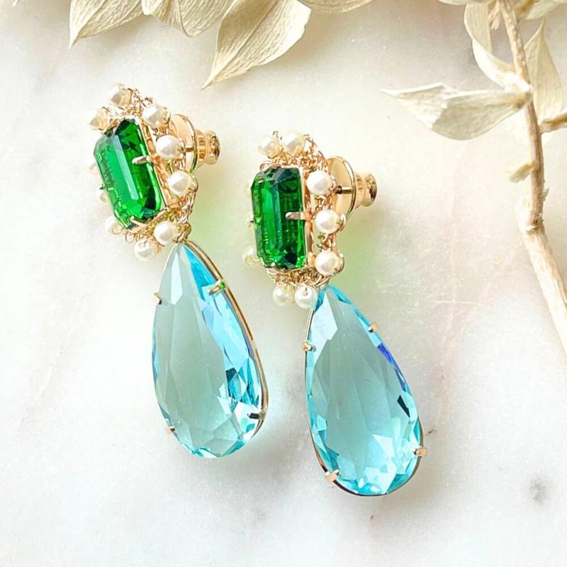 Ohrringe Mit Kristallen in Grün & Aquamarin - 2-In-1 Oder Ohne Anhänger Tragbar. Modell Lilibet Elegant Und Ohrlöcher von ALESSANDRASCHMIDT1