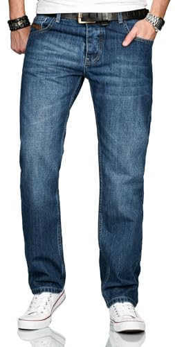ALESSANDRO SALVARINI Herren Jeans Comfort Fit gerades Bein Komfort-Jeans Denim Jeanshose [AS-201-Mittelblau-W44-L34] von ALESSANDRO SALVARINI