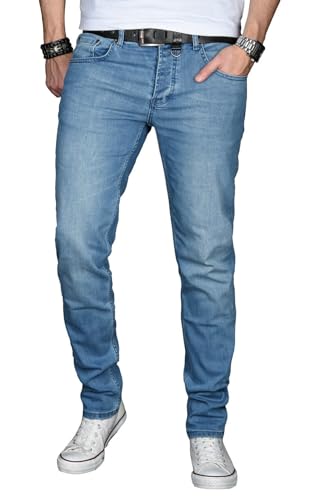 ALESSANDRO SALVARINI Herren Slim Fit Jeans Hose Denim Stretch-Jeans Jeanshose Washed [AS026 - Hellblau - W34 L30] von ALESSANDRO SALVARINI