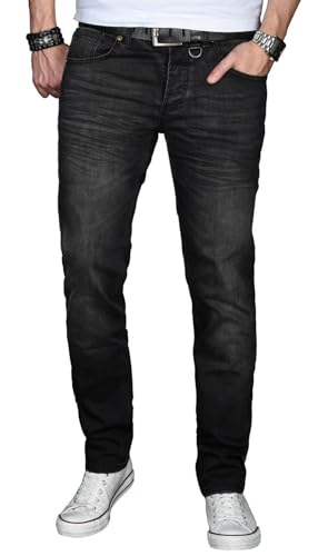 ALESSANDRO SALVARINI Herren Slim Fit Jeans Hose Denim Stretch-Jeans Jeanshose Washed [AS027 - Schwarz - Washed - W32 L30] von ALESSANDRO SALVARINI